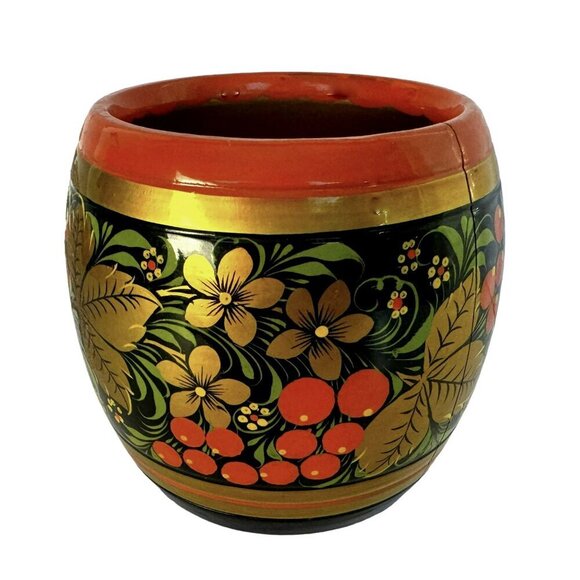 Russian Lacquerware Bowl & Spoon Khokhloma Folk Art Wild Beries Hand-Painted - Picture 5 of 7